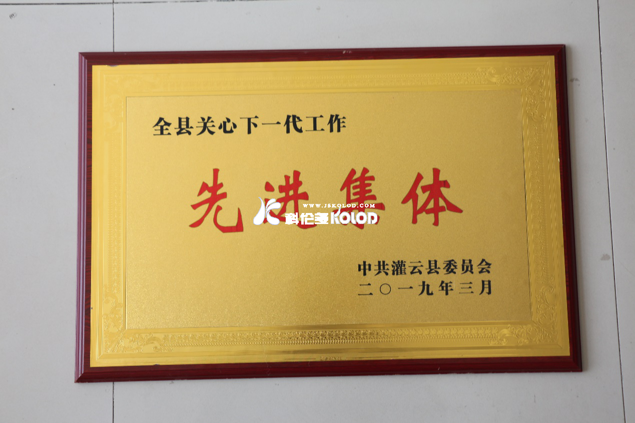 江蘇科倫多榮獲灌云縣2018年度關心下一代工作先進集體榮譽稱號